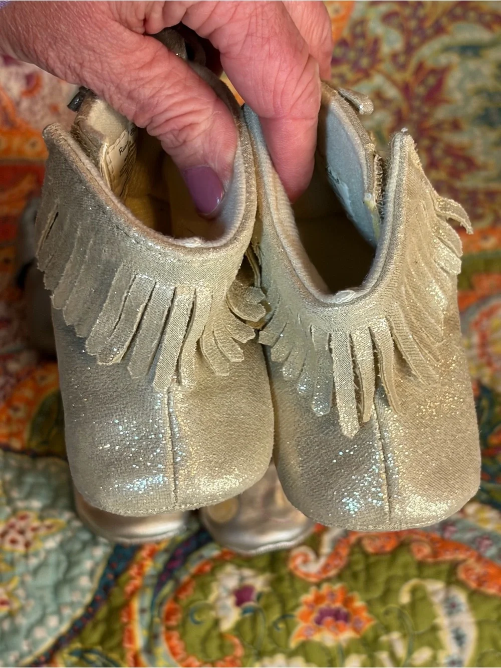 Metallic Ballet Flats (unknown) Fringe Booties (rising star) lot of three pairs